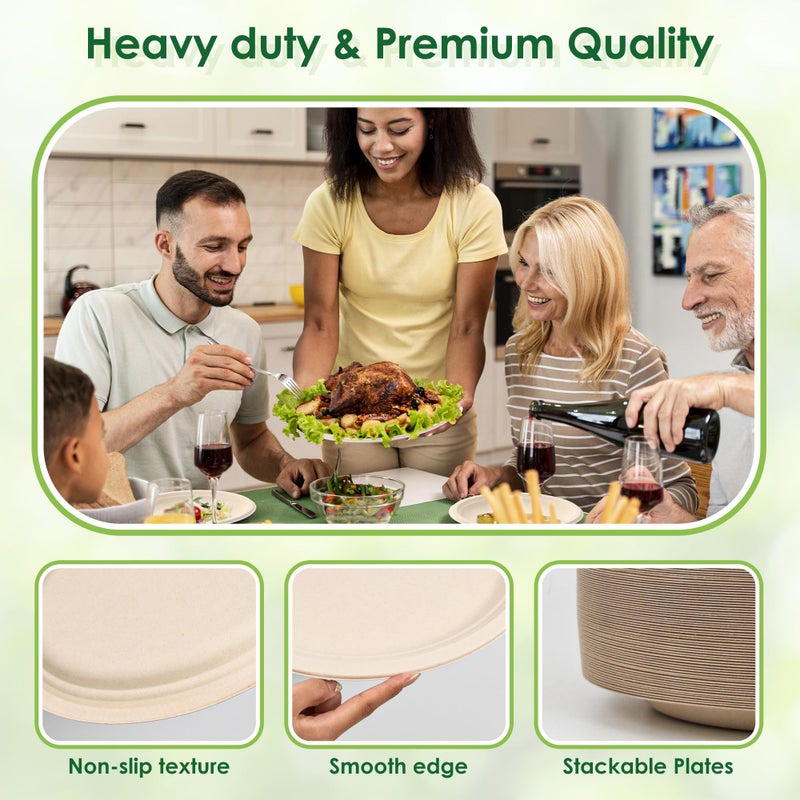 FEHHTO 100% Compostable Oval Paper Plates  12.5Inch 50Pack Disposable Heavy Duty Bagasse Platters Eco-Friendly Biodegradable Sugarcane Plates for BBQ  Party  Picnic - Natural Brown - Image 5