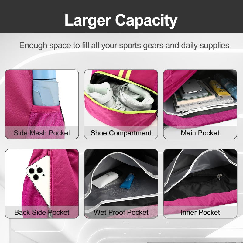 Hoedia Sports Drawstring Backpack - String Swim Gym Bag with Shoes Compartment and Wet Proof Pocket for Women&Men - Image 4