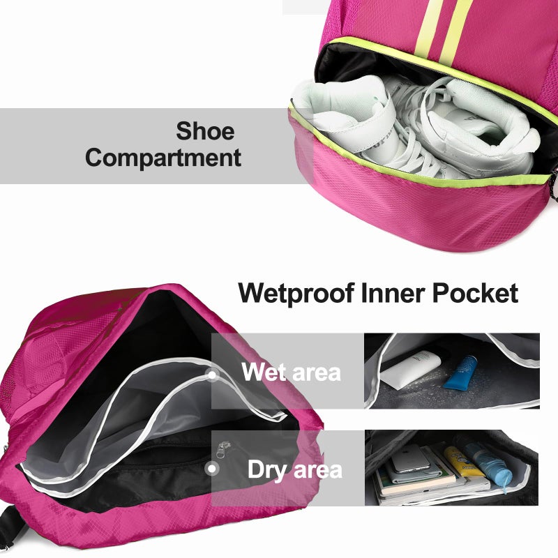 Hoedia Sports Drawstring Backpack - String Swim Gym Bag with Shoes Compartment and Wet Proof Pocket for Women&Men - Image 2