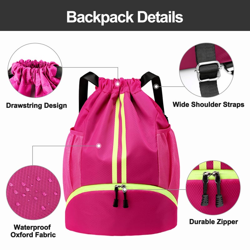 Hoedia Sports Drawstring Backpack - String Swim Gym Bag with Shoes Compartment and Wet Proof Pocket for Women&Men - Image 5