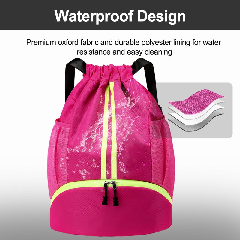 Hoedia Sports Drawstring Backpack - String Swim Gym Bag with Shoes Compartment and Wet Proof Pocket for Women&Men - Image 3