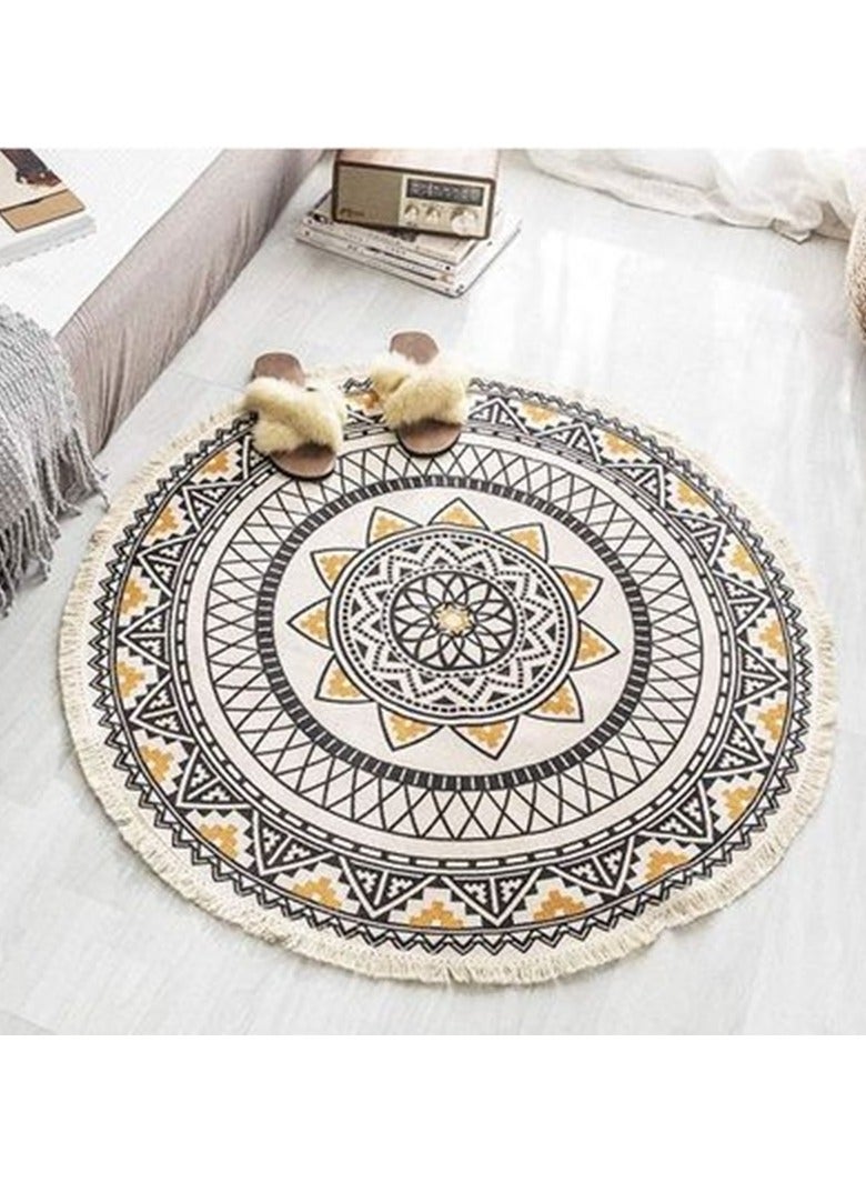 سجادة دائرية من كشمير مقلد مع حواف متدلية