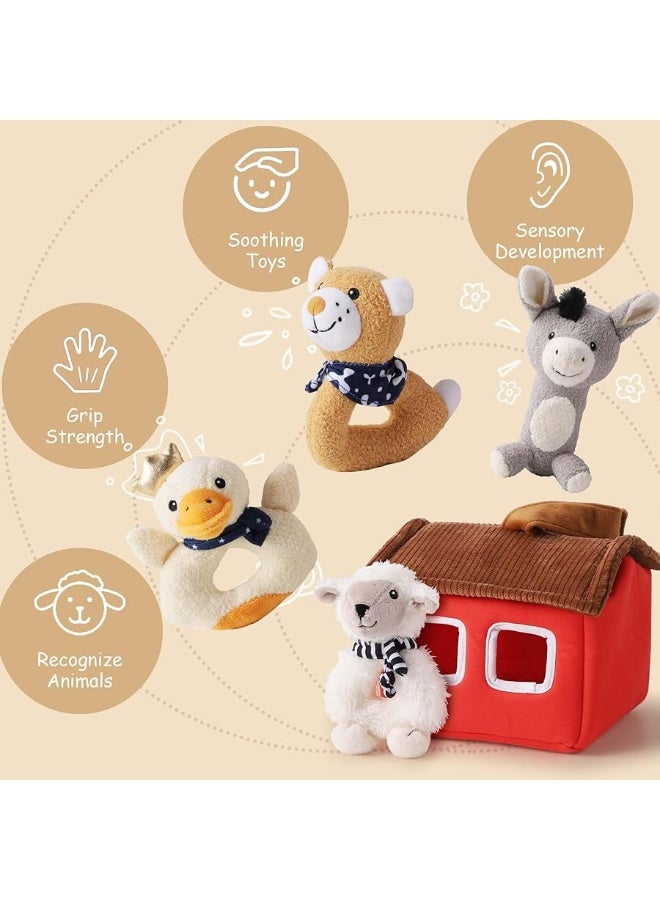 iLearn iPlay, iLearn Plush Baby Rattle Toys, Newborn Soft Barn Farm Stuffed Animal Set, Infant Hand Sensory Development, Girls Boys Stuff, Easter Birthday Shower Gift Basket Stuffer 3 6 9 12 Month 1 Year Old - Image 1