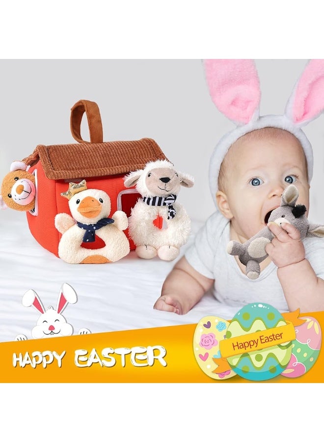 iLearn iPlay, iLearn Plush Baby Rattle Toys, Newborn Soft Barn Farm Stuffed Animal Set, Infant Hand Sensory Development, Girls Boys Stuff, Easter Birthday Shower Gift Basket Stuffer 3 6 9 12 Month 1 Year Old - Image 4