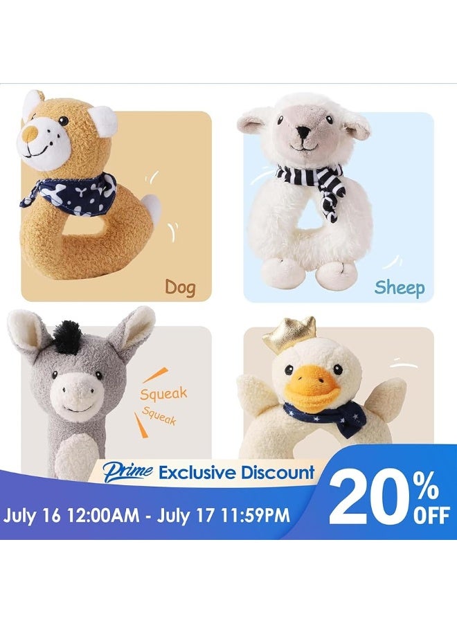 iLearn iPlay, iLearn Plush Baby Rattle Toys, Newborn Soft Barn Farm Stuffed Animal Set, Infant Hand Sensory Development, Girls Boys Stuff, Easter Birthday Shower Gift Basket Stuffer 3 6 9 12 Month 1 Year Old - Image 2