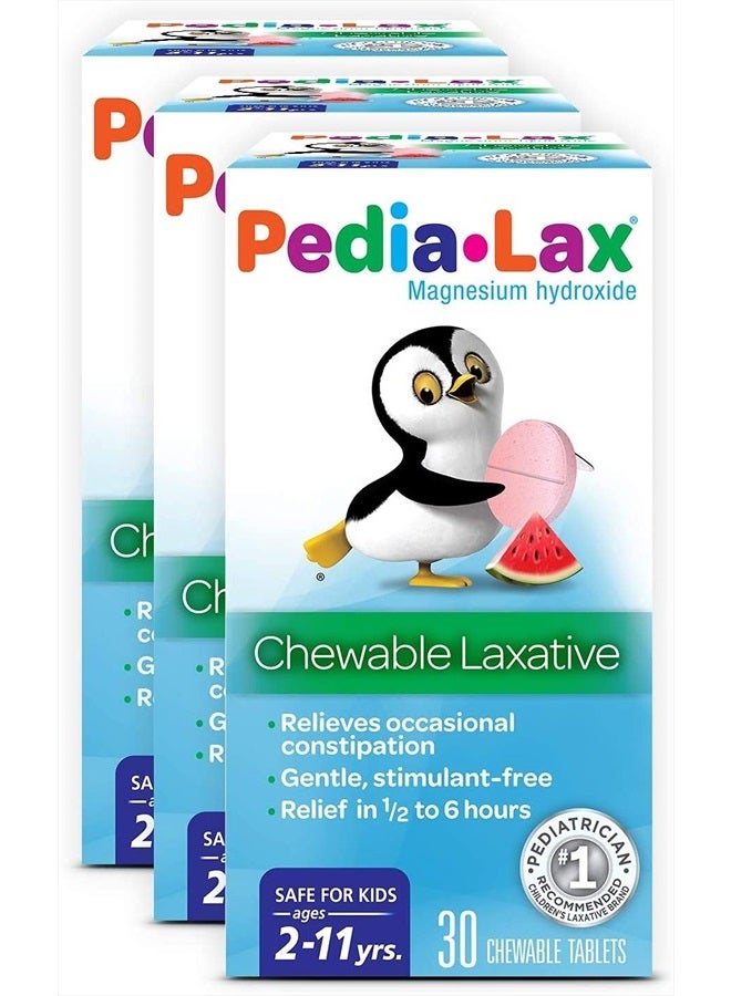 Pedia-Lax Laxative Chewable Tablets for Kids, Ages 2-11, Watermelon Flavor, 30 Count, Pack of 3 - Image 1