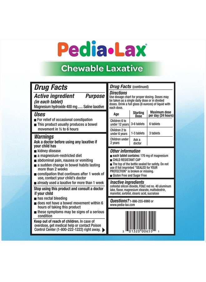 Pedia-Lax Laxative Chewable Tablets for Kids, Ages 2-11, Watermelon Flavor, 30 Count, Pack of 3 - Image 3