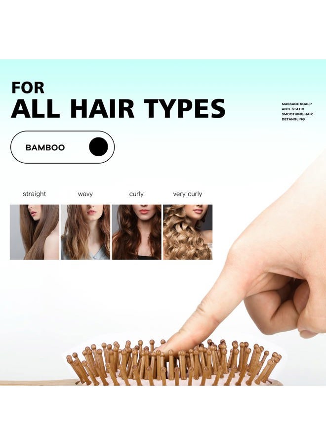 Combetter Bamboo Hairbrush and Comb Set - Eco-Friendly Natural Paddle Detangler Brush with Scalp Massage, Reducing Frizz&Promoting Healthy Hair Growth - Image 3