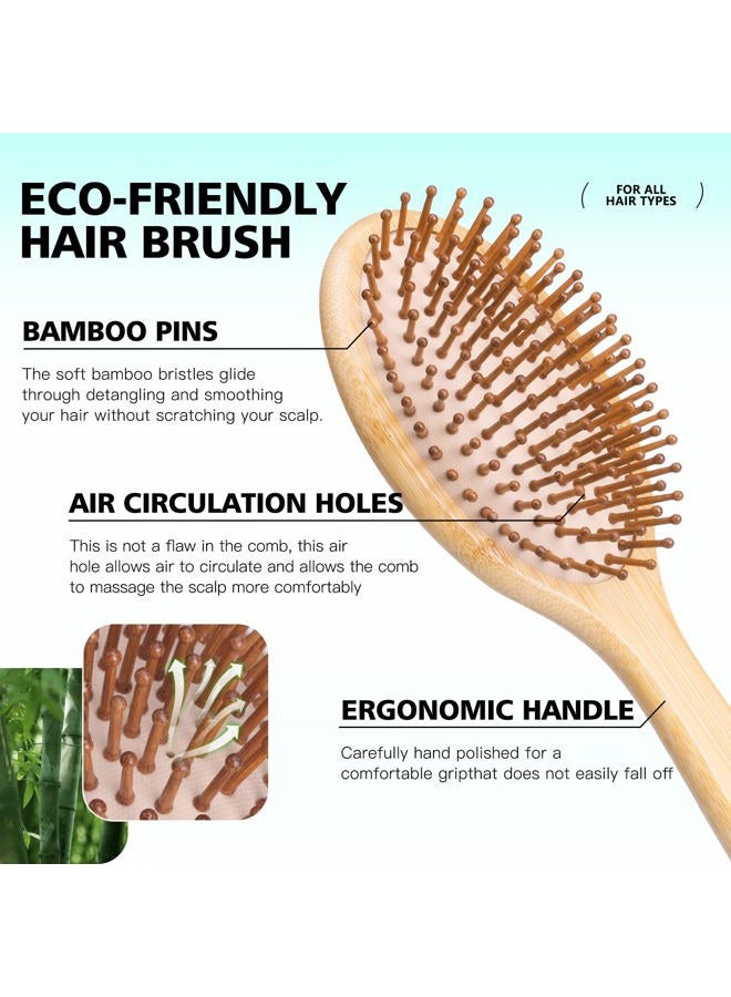 Combetter Bamboo Hairbrush and Comb Set - Eco-Friendly Natural Paddle Detangler Brush with Scalp Massage, Reducing Frizz&Promoting Healthy Hair Growth - Image 2