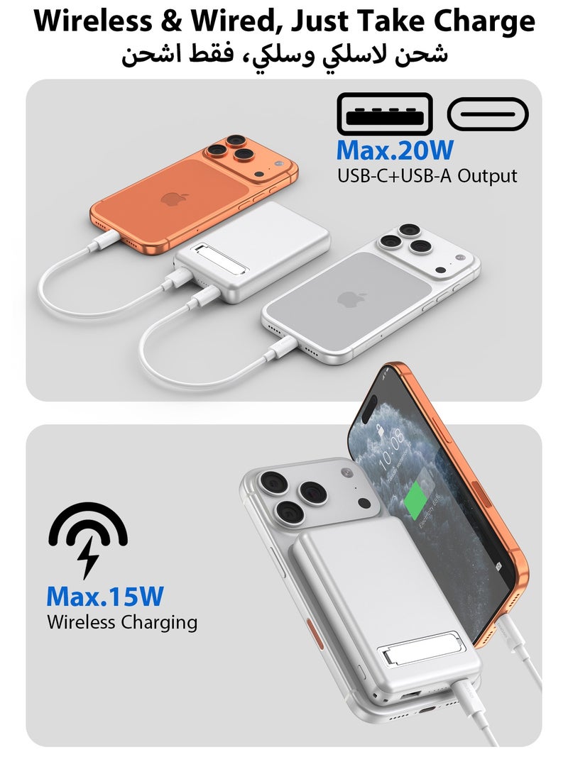 DUDAO 10000 mAh Magnetic Wireless Power Bank, Portable Charger, with Wireless 15W, PD 20W and QC3.0 22.5W Fast Charging, with Foldable Stand - Image 3