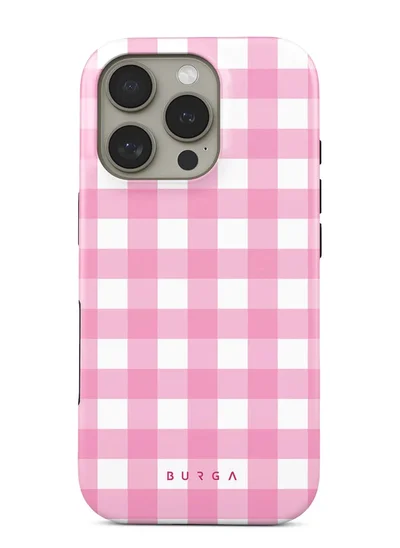 BURGA iPhone 16 Pro Case, 2 Piece Hard Shell + TPU Interior, Shock Absorption, All Port Accessible, Raised Bezel For Screen & Camera Protection, Never Fading HQ Print, Think Pink