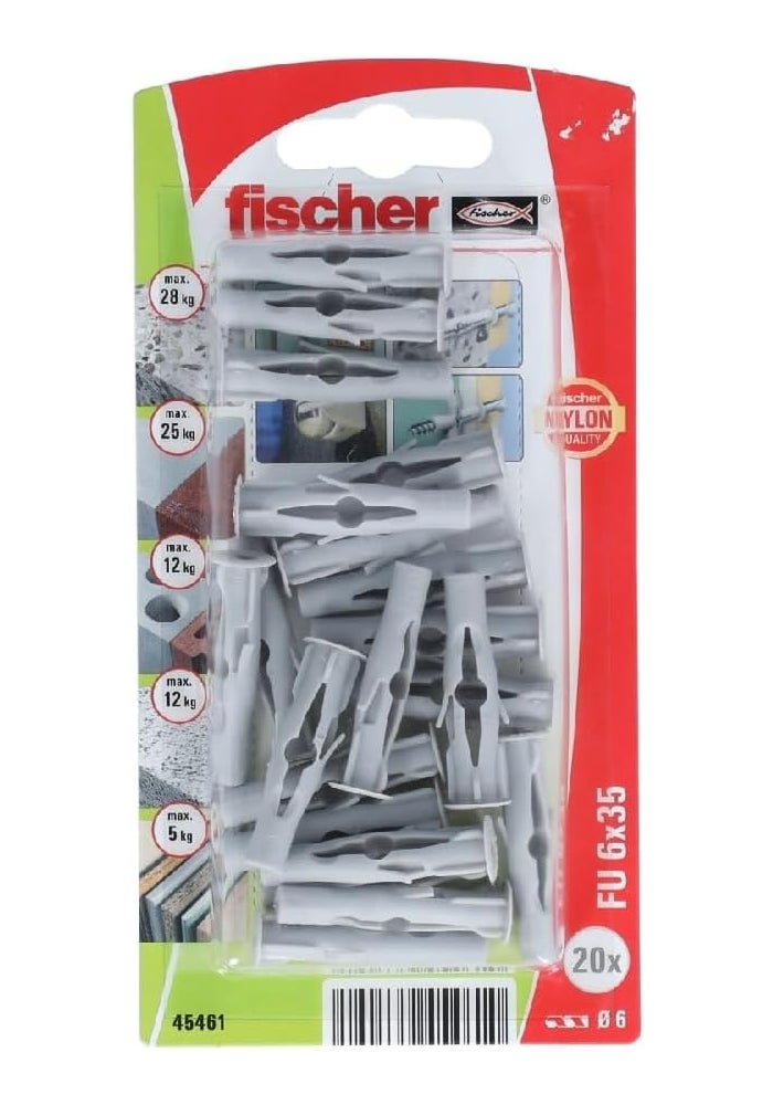 Fischer 20-Piece Universal Plug FU 6 x 35 Grey - Image 1