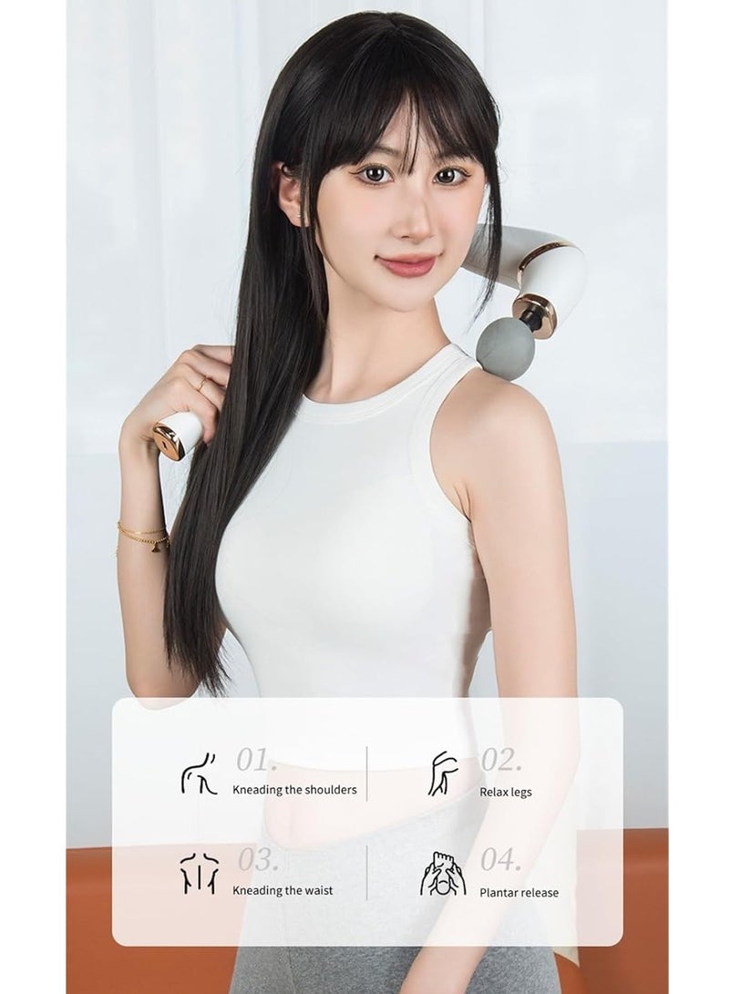 مسدس تدليك بمقبض ممتد، جهاز تدليك للظهر على شكل حرف U لتخفيف الألم، جهاز تدليك الأنسجة العميقة للجسم للرقبة والكتفين والساقين (أبيض) - Image 3