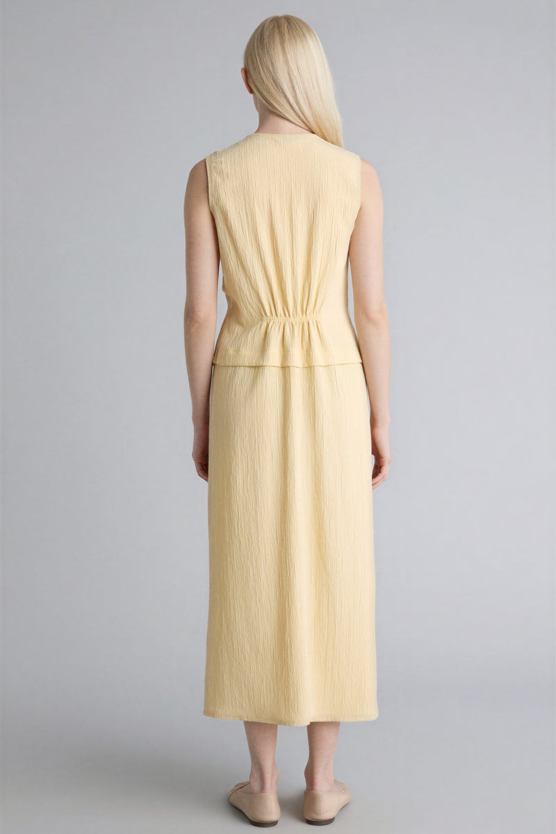 DeFacto Yellow Woman V-Neck Waffle Textured Sleeveless Dress Casual - Image 4