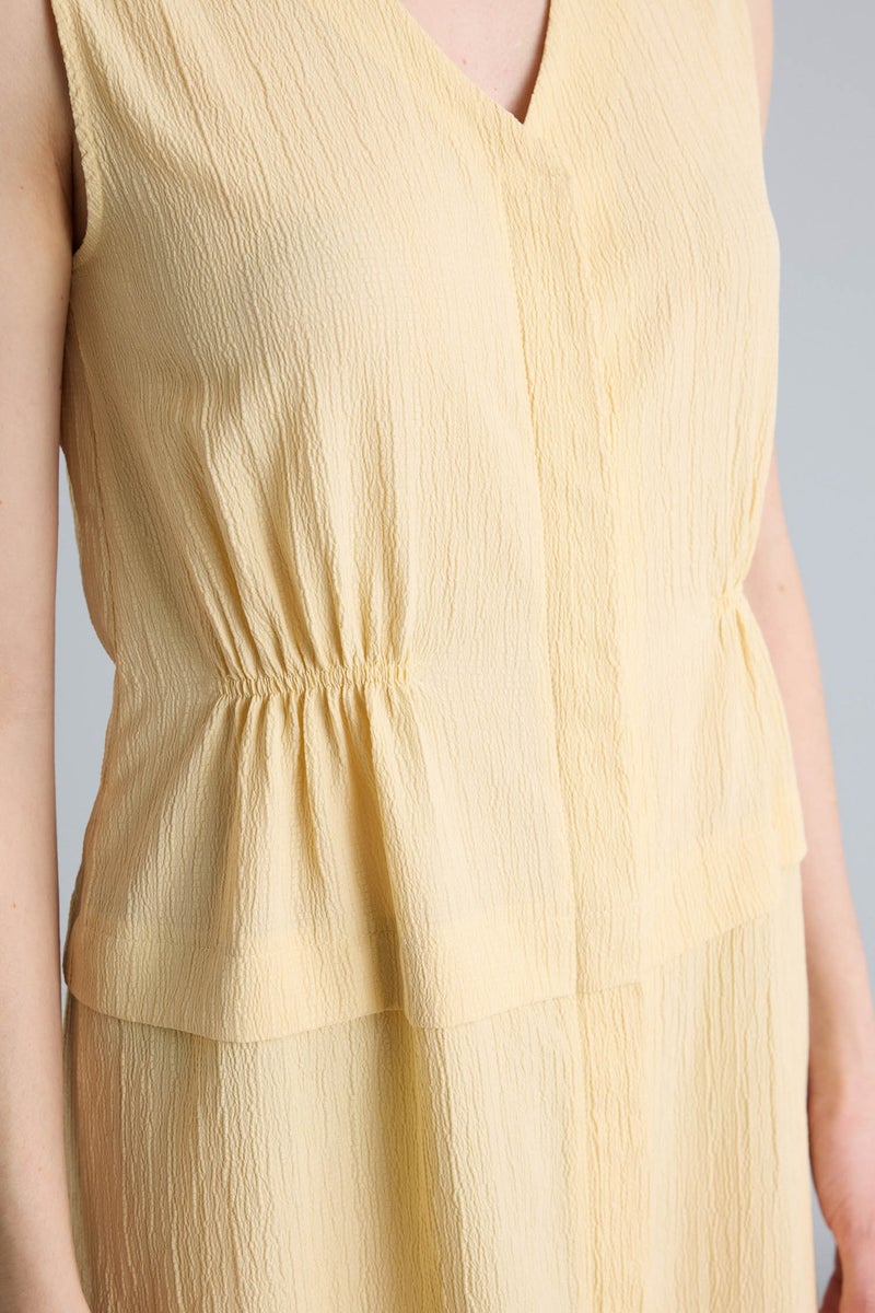 DeFacto Yellow Woman V-Neck Waffle Textured Sleeveless Dress Casual - Image 3