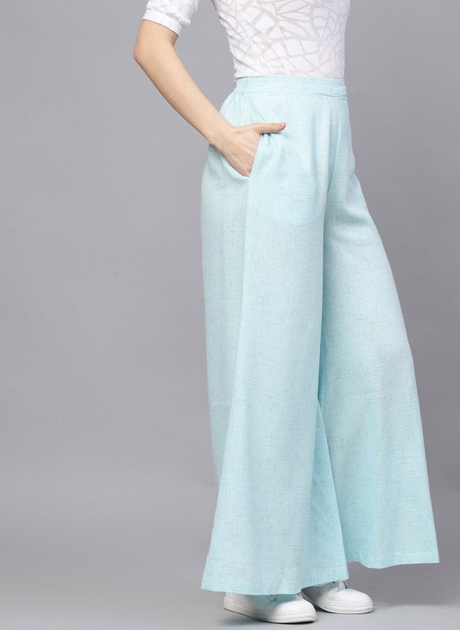 AKS Blue Wide Leg Cotton Palazzos for Women - Image 2