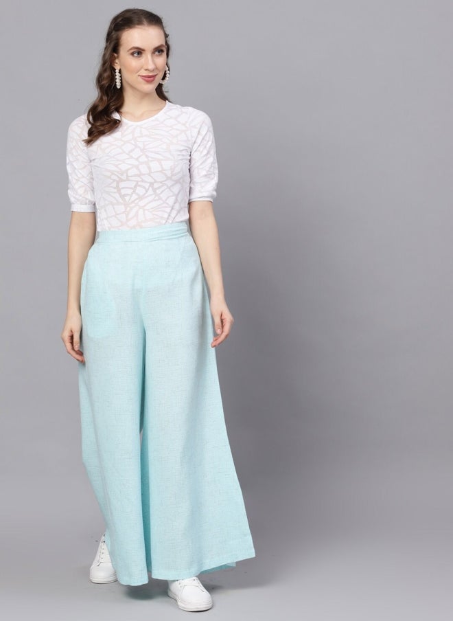 AKS Blue Wide Leg Cotton Palazzos for Women - Image 5