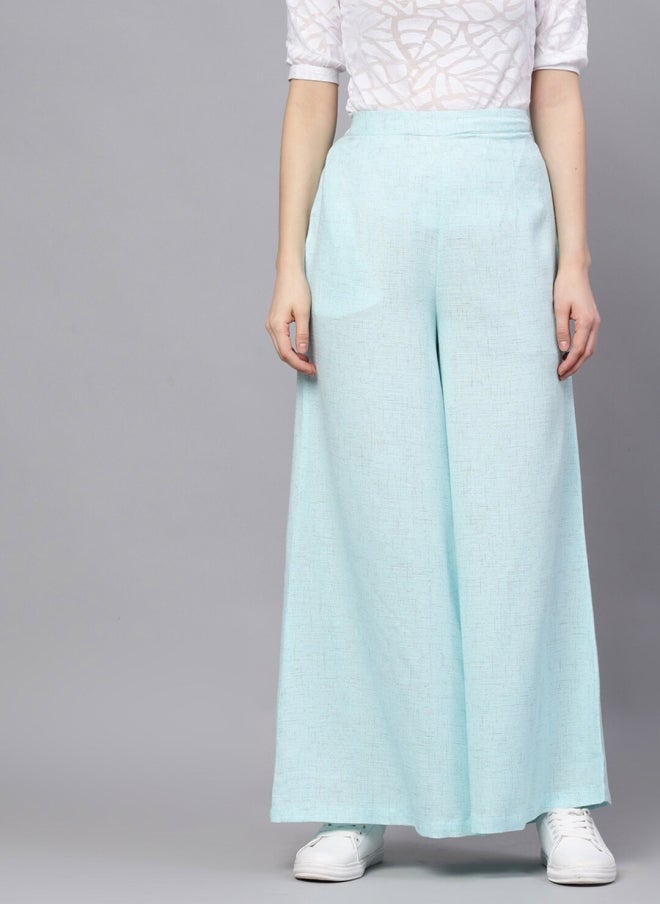 AKS Blue Wide Leg Cotton Palazzos for Women - Image 1