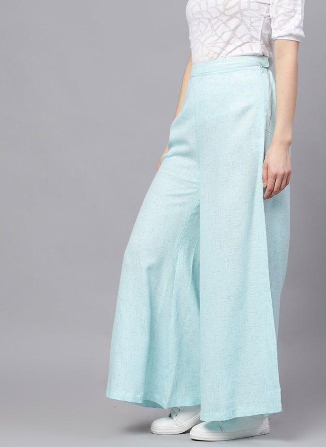 AKS Blue Wide Leg Cotton Palazzos for Women - Image 3