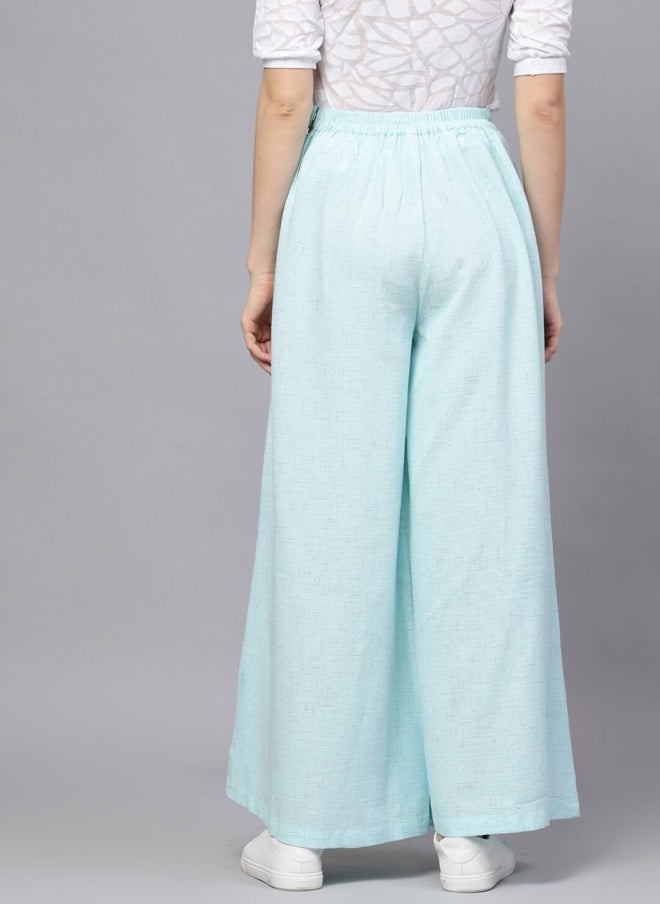 AKS Blue Wide Leg Cotton Palazzos for Women - Image 4