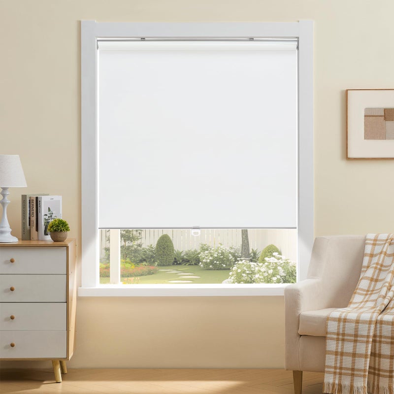 TOVALOR Cordless 100% Blackout Roller Shades for Windows,UV Protection Pull Down Shades,Room Darkening Door Blinds Thermal Insulated Fabric for Home Office and Bedroom(14" W x 72" H,White) - Image 4