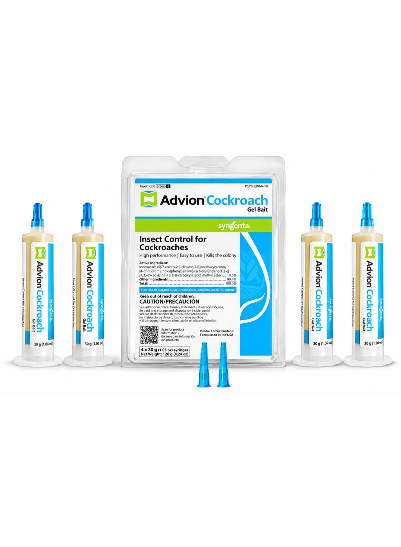 Advion Cockroach Gel Bait 4 × 30g Syringes – Professional Cockroach Control Gel for Home, Kitchen, Cabinets, Cracks & Crevices - Image 1