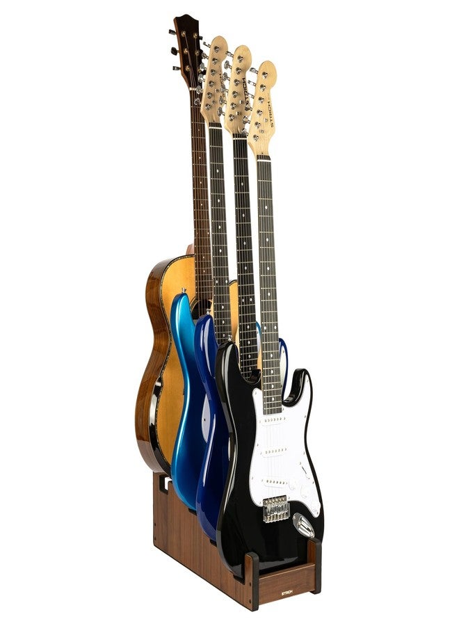 STRICH Wooden Guitar Stand for Multiple Guitars, 4-Holder, Front Display Space-Saving Floor Guitar Rack for Home, Studio, Stage, Walnut Color, L-3E1AW (For 3 Electric+1 Acoustic) - Image 1
