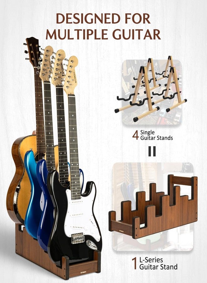 STRICH Wooden Guitar Stand for Multiple Guitars, 4-Holder, Front Display Space-Saving Floor Guitar Rack for Home, Studio, Stage, Walnut Color, L-3E1AW (For 3 Electric+1 Acoustic) - Image 2