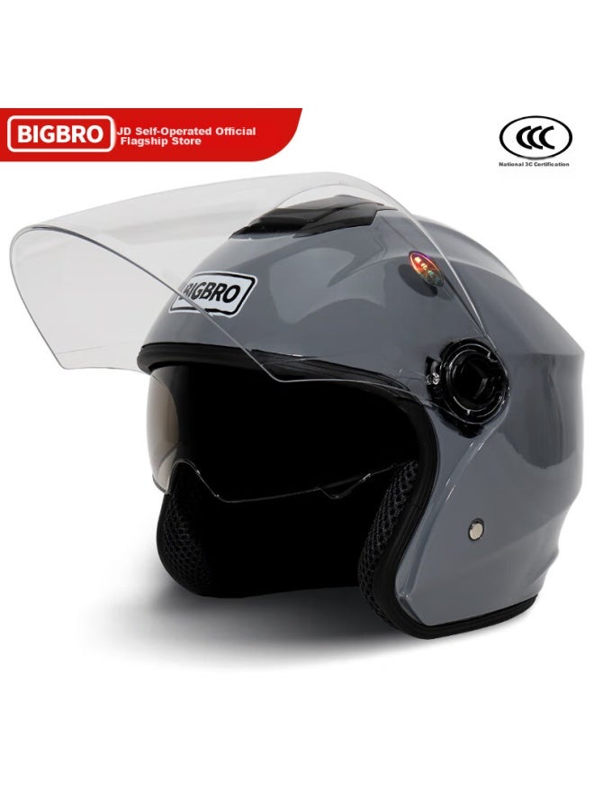 Bigbro 720 Cement Gray 3c Double-lens Motorcycle Helmet Winter Uni Electric Scooter All-season Half Helmet - Image 1