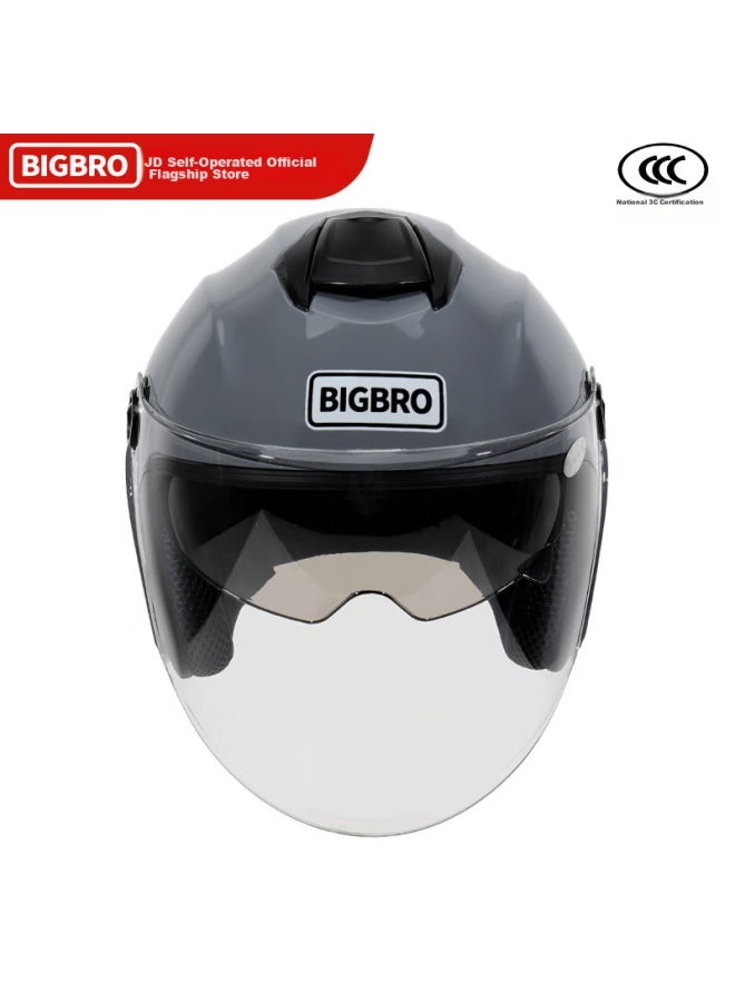 Bigbro 720 Cement Gray 3c Double-lens Motorcycle Helmet Winter Uni Electric Scooter All-season Half Helmet - Image 3