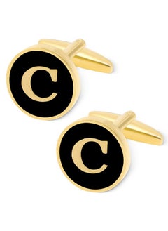 GWD Cufflinks For Men Personalized Black Enamel Gold Silver Color Letter Cufflink Shirt Cufflinks (Gold-C)  - Image 1