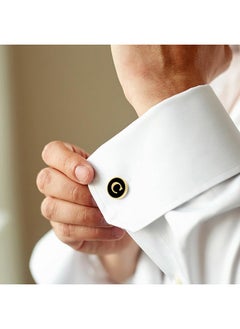 GWD Cufflinks For Men Personalized Black Enamel Gold Silver Color Letter Cufflink Shirt Cufflinks (Gold-C)  - Image 5
