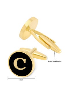 GWD Cufflinks For Men Personalized Black Enamel Gold Silver Color Letter Cufflink Shirt Cufflinks (Gold-C)  - Image 3