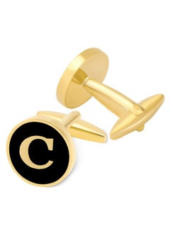 GWD Cufflinks For Men Personalized Black Enamel Gold Silver Color Letter Cufflink Shirt Cufflinks (Gold-C)  - Image 2