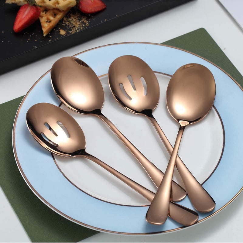 Kyraton Rose Gold Serving Spoons 4 Pieces, Kyraton Titanium Plating Serving Spoon, Include 2 Serving Spoon And 2 Slotted Spoons, Stainless Steel Serving Utensils, Serving Set Packing of 4 - Image 3