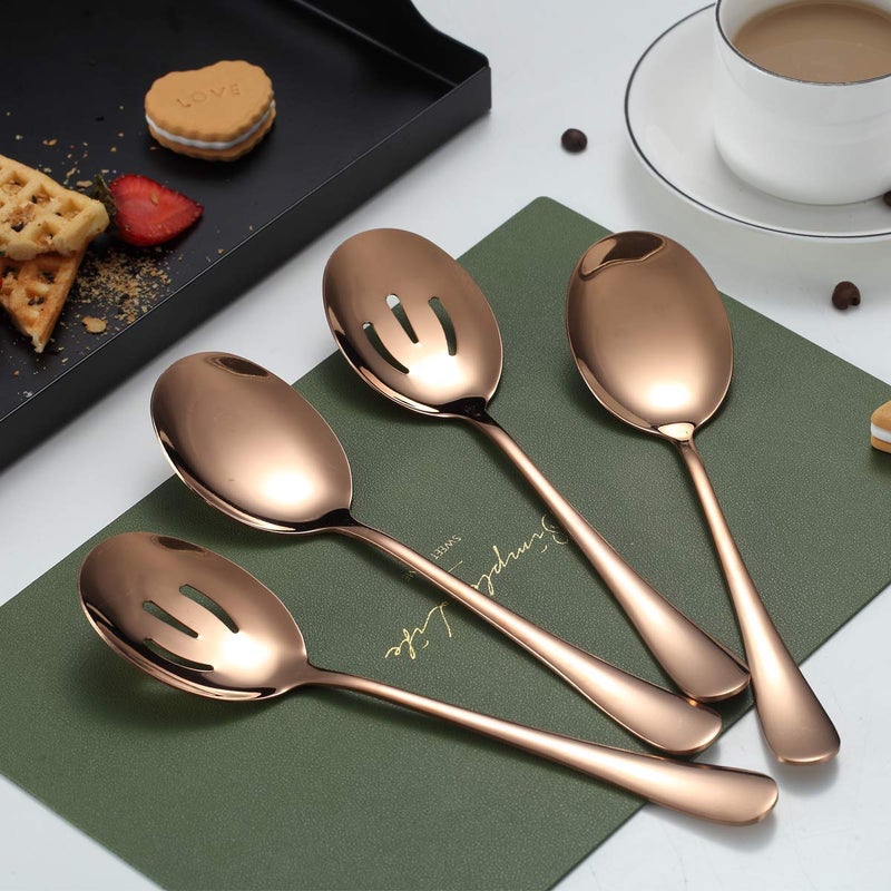 Kyraton Rose Gold Serving Spoons 4 Pieces, Kyraton Titanium Plating Serving Spoon, Include 2 Serving Spoon And 2 Slotted Spoons, Stainless Steel Serving Utensils, Serving Set Packing of 4 - Image 2