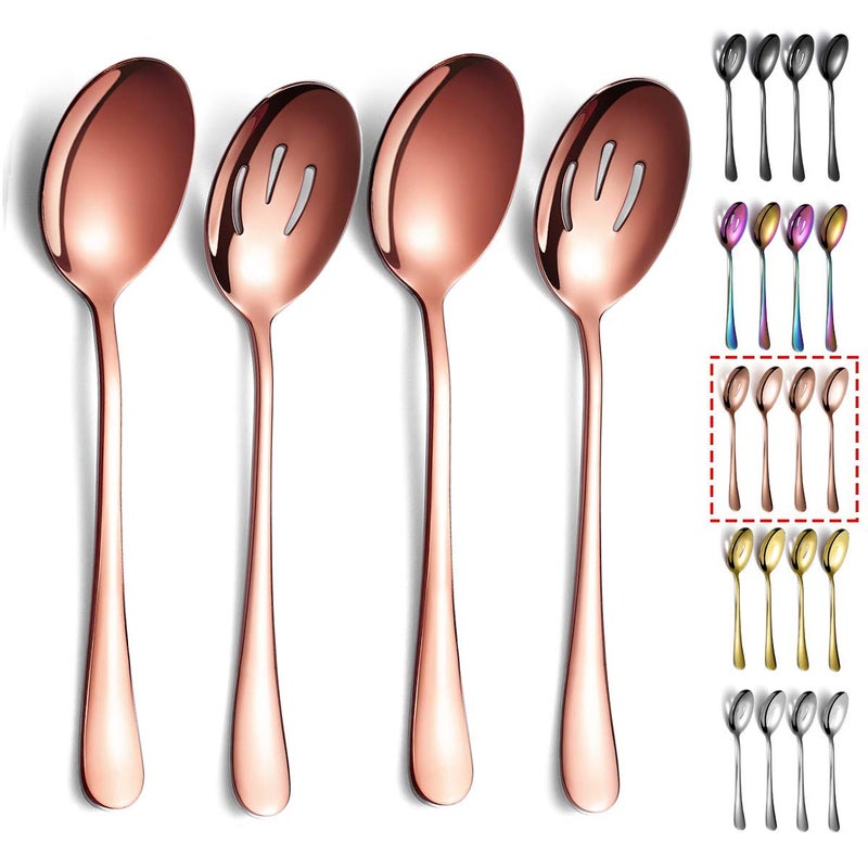 Kyraton Rose Gold Serving Spoons 4 Pieces, Kyraton Titanium Plating Serving Spoon, Include 2 Serving Spoon And 2 Slotted Spoons, Stainless Steel Serving Utensils, Serving Set Packing of 4 - Image 1