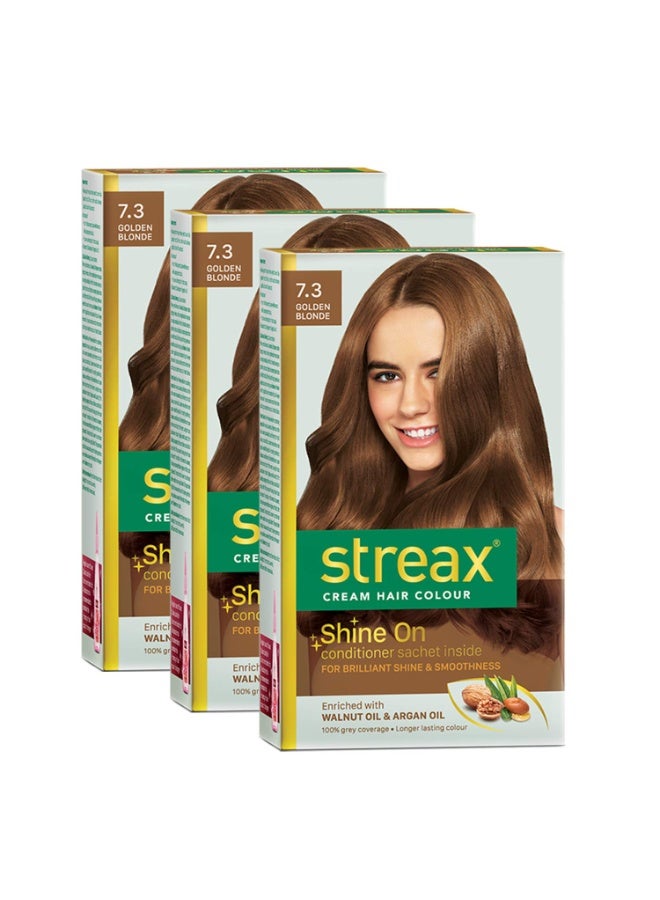 Streax Cream Hair Color for Women, 120ml - 7.3 Golden Blonde (Pack of 3) - Image 1