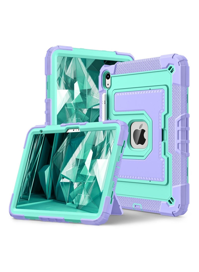 Case for iPad 10th Generation 10.9 inch 2022, Heavy Duty Hybrid Shockproof 360°bring Kickstand Anti Scratch Durable  Case with Pencil Holder Shoulder Strap Case (purple mint green) - Image 2