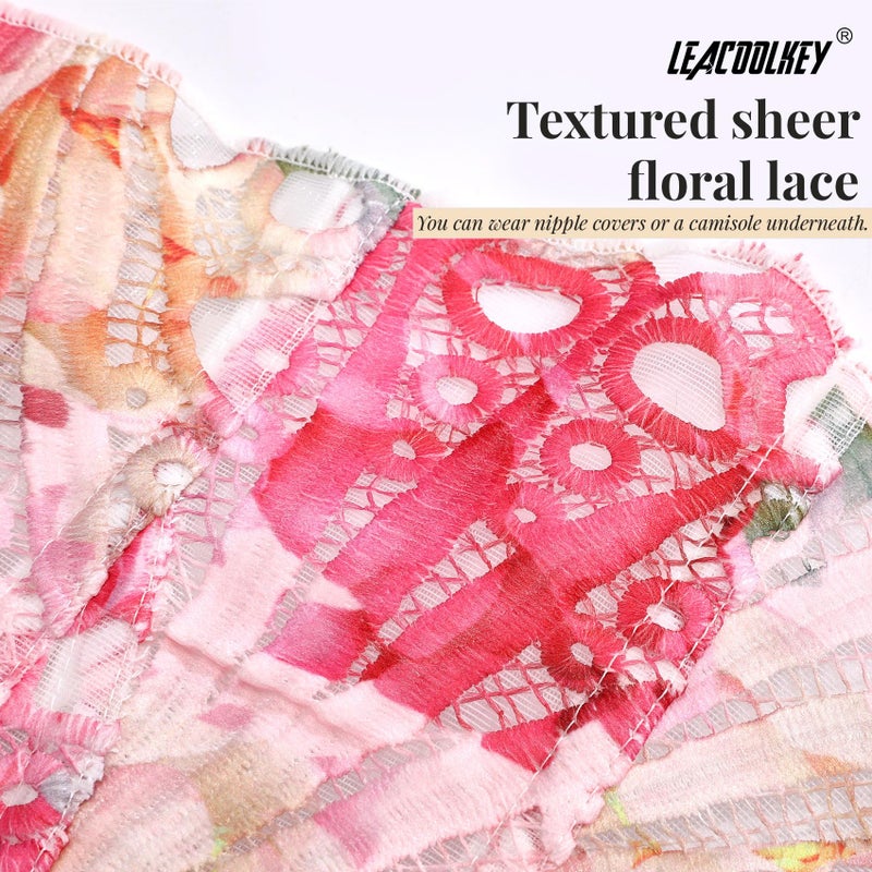 LEACOOLKEY Lacework Corset Top for Women Sexy Textured Sheer Floral Lace Bustier Going Out Lace-up Corset Overbust Top - Image 3