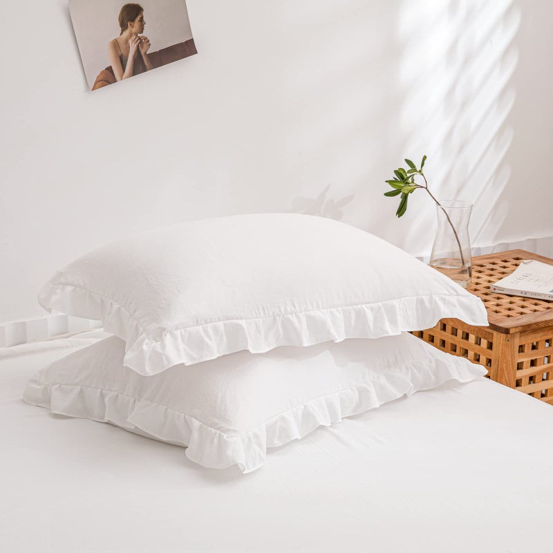 Merryword White Pillowcases Cute Pillowcases Offwhite Standard Pillowshams Set of 2 Solid Ruffled Fringe Pillowcases White Shabby Chic Pillowcases 2 Pack Queen 20x30White