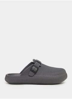 Textured Buckle Embellished Slip On Sandals