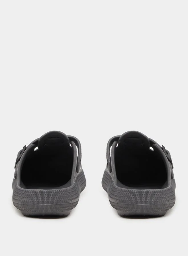 Styli Textured Buckle Embellished Slip On Sandals