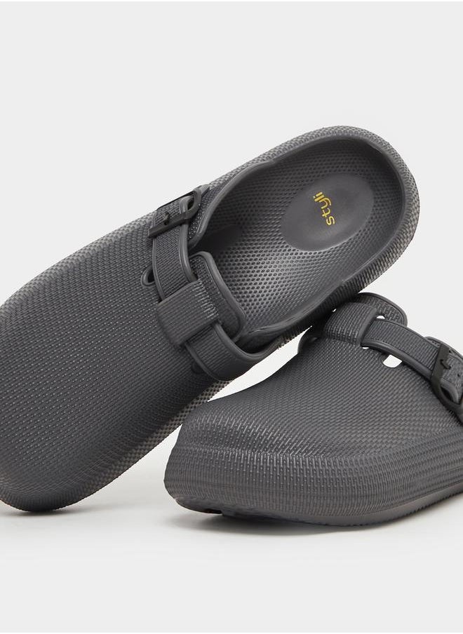 Styli - Textured Buckle Embellished Slip On Sandals - Image 1