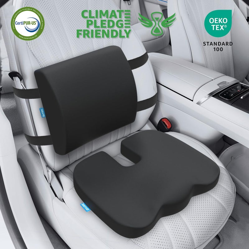 QUTOOL Orthopedic Seat Cushion and Lumbar Support Pillow for Office Chair & Car, Memory Foam with Washable Cover Ergonomic Desk Chair Cushion for Tailbone, Lower Back Pain, Sciatica Relief - Image 3