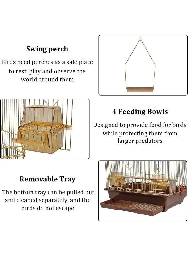 أن ان سي بيتس قفص طيور للطيور الصغيرة والمتوسطة | بيت طيور خفيف الوزن من الحديد المطاوع باللون الذهبي بطول ١٠٦ سم مع صينية قابلة للإزالة، ومجثمات، وأوعية طعام | قفص داخلي للطيور البادجي، وطيور الحب، وطيور الكوكتيل - Image 4