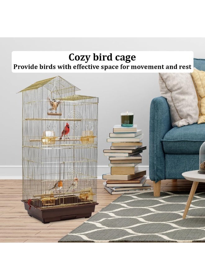 أن ان سي بيتس قفص طيور للطيور الصغيرة والمتوسطة | بيت طيور خفيف الوزن من الحديد المطاوع باللون الذهبي بطول ١٠٦ سم مع صينية قابلة للإزالة، ومجثمات، وأوعية طعام | قفص داخلي للطيور البادجي، وطيور الحب، وطيور الكوكتيل - Image 5