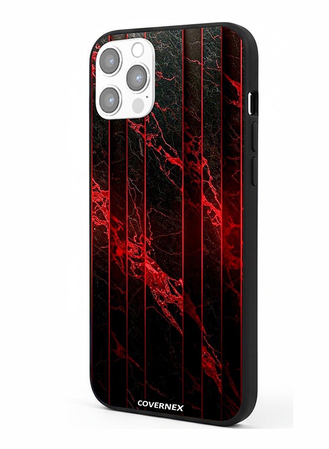 Covernex Apple iPhone 12 Pro Protective Case Cover Printed Featuring Crimson and Veined Marble Texture - Image 1