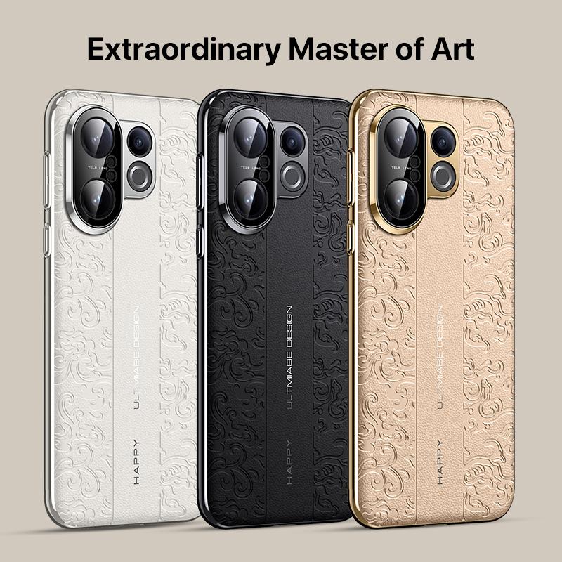HuHa Case Cover For vivo S30 Pro mini Cloud Dragon Pattern Plain Leather PC Phone Case(Gold) - Image 2