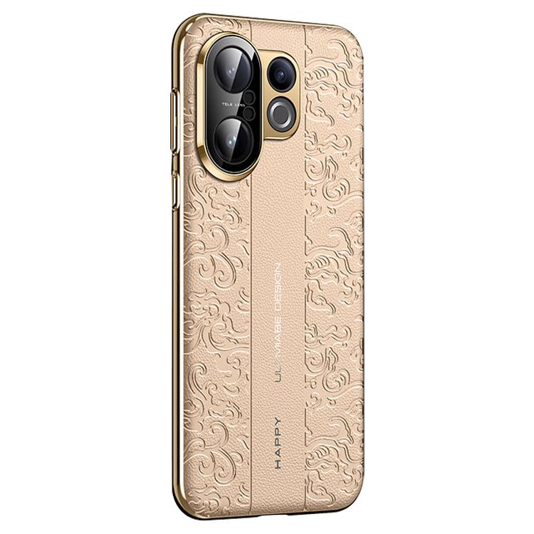 HuHa Case Cover For vivo S30 Pro mini Cloud Dragon Pattern Plain Leather PC Phone Case(Gold) - Image 1